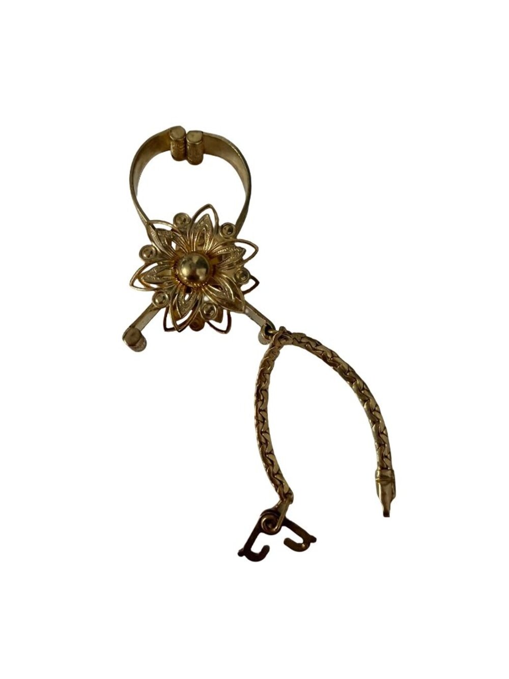 Vintage Gold Tone Floral Glove Clip Purse Accessory Mid Century Scarf Holder